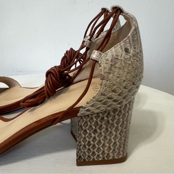 Alexandre Birman Snakeskin Leather Open Toe Strappy Block Heel Shoes Sandal 6.5 - Picture 10 of 13